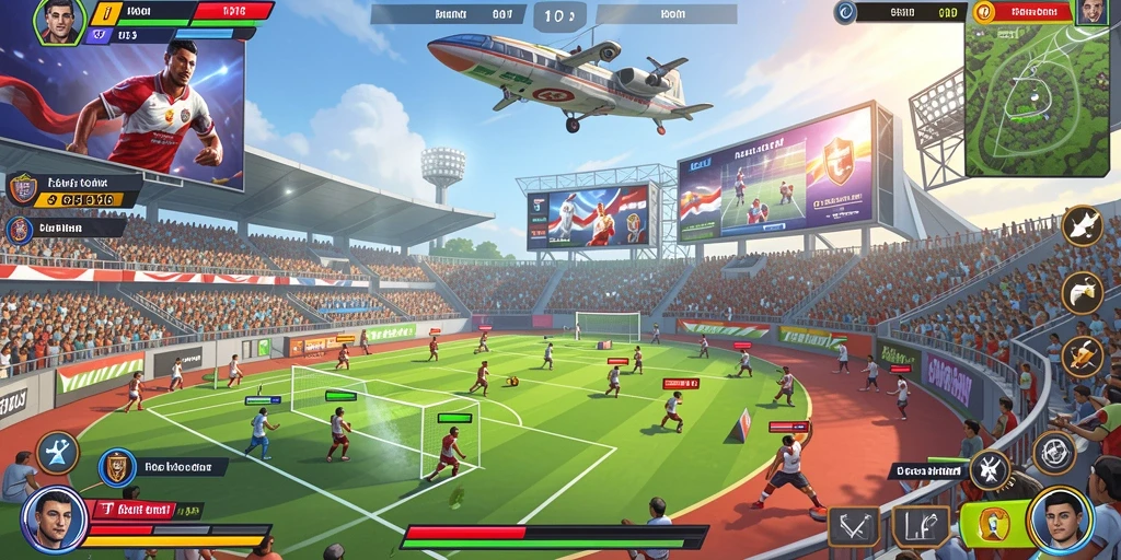 Gambar karakter utama dengan latar belakang arena yang menakjubkan.